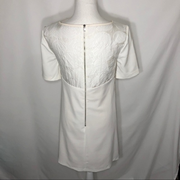 ABS Floral Jacquard Shift Dress NWT Small White Short Sleeve Midi Sheath Shirt - Picture 4 of 8